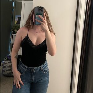Black Lace Trim Camisole body suit